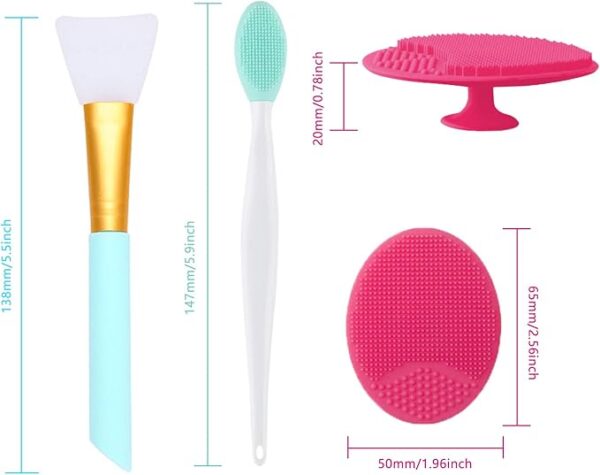 OBSCYON 6PCS Silicone Face Scrubber Kit, Manual Facial Cleansing Brush,Face Mask Brush, Exfoliating Lip Brush for Skin Care