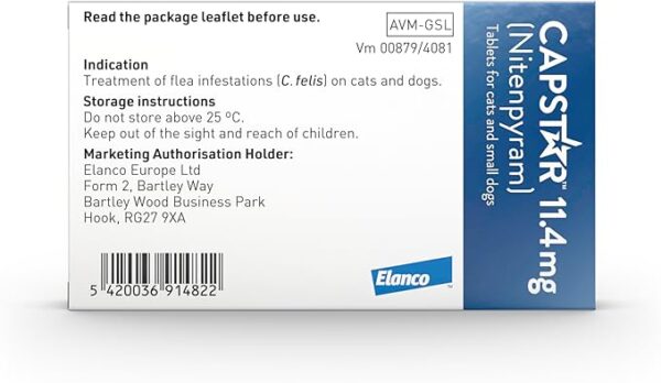 Capstar Flea Tablets for Dogs and Cats from 1kg to 11kg, Oral Medication for Flea Treatment in Small Dogs and Cats, Contains 6x 11.4mg Nitenpyram Flea Tablet