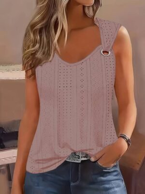 Refresh your summer wardrobe with this stylish Eyelet Solid Tank Top, designed to keep you cool, comfortable, and effortlessly chic all day long. Whether you’re heading out for brunch, enjoying a walk on the beach, or simply relaxing at home, this top is your go-to piece for casual elegance. ✨ Features & Details: Premium Fabric: Made from lightweight, breathable material that feels soft and gentle on the skin. Eyelet Design: Adds a touch of sophistication and uniqueness, making it stand out from plain basics. Sleeveless Comfort: Ideal for warm weather, giving you freedom of movement and a breezy feel. Solid Color Versatility: Easy to pair with jeans, shorts, skirts, or leggings for endless styling options. Relaxed Fit: Designed to flatter all body shapes while keeping you comfortable throughout the day. Easy Care: Machine washable and durable for long-lasting wear. 💖 Why You’ll Love It (Benefits): ✔ Stay Cool & Fresh: Breathable fabric ensures all-day comfort, even on hot days. ✔ Effortless Styling: Pair it with your favorite bottoms for a chic casual look in seconds. ✔ Perfect for Any Occasion: Great for casual outings, vacations, beach trips, or daily wear. ✔ Timeless Wardrobe Essential: A must-have staple that you’ll reach for every summer. ✔ Confidence Boost: Stylish design that makes you feel both relaxed and fashionable. 👗 How to Style It: Pair with denim shorts and sandals for a beach-ready look. Match with a flowy skirt and wedges for brunch dates. Layer under a light cardigan or jacket for cooler evenings.