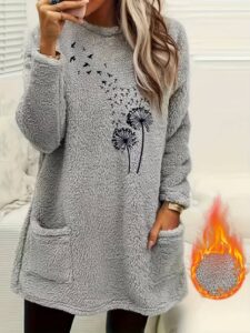 T&C
Women'S Cozy Fleece Dandelion Print Long Sleeve Pullover Sweatshirt - Casual Fall/Winter Sweatshirt with