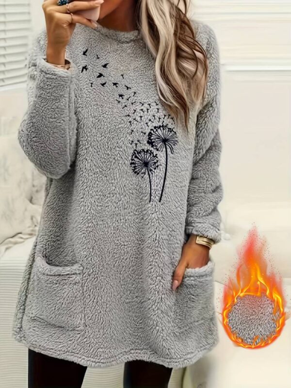T&C Women'S Cozy Fleece Dandelion Print Long Sleeve Pullover Sweatshirt - Casual Fall/Winter Sweatshirt with