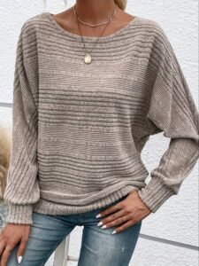 T&CWomen's Casual Ribbed Batwing Sleeve Pullover