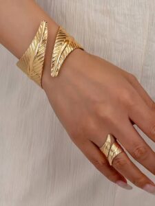 T&C
Women's Bohemian Bracelet and Ring Set - Minimalist Leaf Design, 14K Gold Plated Iron Jewelry - All