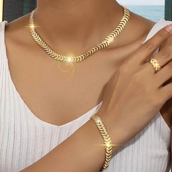 3pcs Women's Necklace Bracelet Ring Set for Spring/Summer Daily Wear