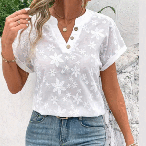 Women’s White V-Neck Floral Blouse