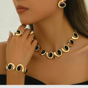 5pcs Women’s Black Geometric Jewelry Set