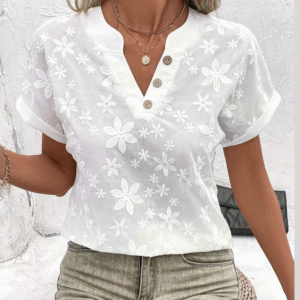 Women’s White V-Neck Floral Blouse