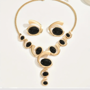 Two-Piece Women’s Black Rhinestone Jewelry Set
