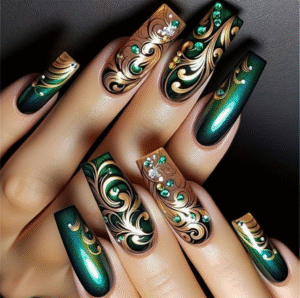24pcs Green Glitter French False Nails