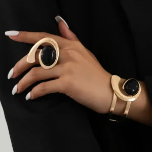 2-Piece Women’s Bohemian Bracelet & Ring Set – Punk Style Jewelry