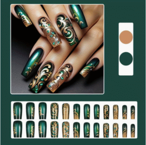 24pcs Green Glitter French False Nails