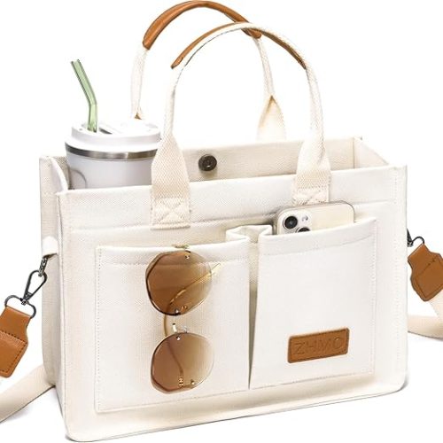 71a8skBSeDL._AC_SX522_ ZHMO Canvas Tote Bag for Women,Women's Bags Crossbody Bags Work Laptop Tote Bag Large Handbags Purse for Travel Nurse Teacher