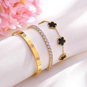 Mothers Day Gifts for Mom Gold Bracelets for Women Waterproof, 14K Gold Plated Jewelry Sets Trendy Thin Dainty Stackable Cuban Link Paperclip Chain Bracelet Pack Fashion Accessories Gifts for Womens
