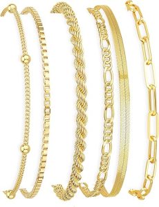 Womens Stackable Floral Gold Bracelets - 3Pcs 18K Gold Plated Bracelet,Stainless Steel Bangle Bracelets Non Tarnish, Gold Bracelet Set Trendy Jewelry,Christmas Valentines Birthday Gifts for Girlfriend